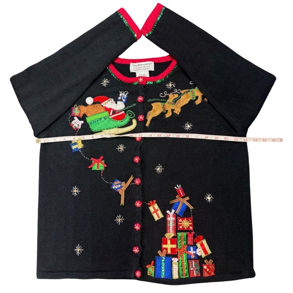 Tiara International Christmas sweater XL Santa sleigh reindeer gifts sequin knit - Picture 7 of 8